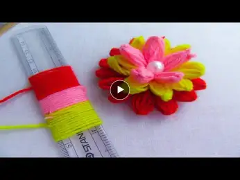 Hand Embroidery Amazing Trick# Easy Woolen Flower Trick# Easy Sewing Hack with Scale