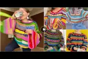 Gorgeous multicoloured crochet knitted pattern boho style top-tunic top/oversized top designs