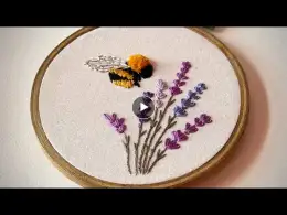 Bee and Lavender - Embroidery tutorial for beginners ! Hand embroidery video .
